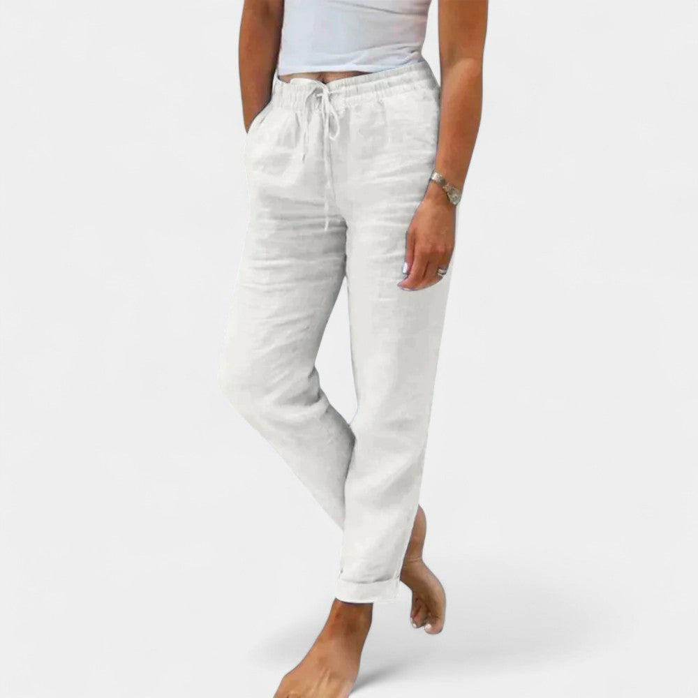 Drawstring High Waist Tapered Linen Look Trousers 5