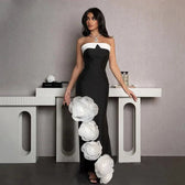 White Flowers Off-The-Shoulder Party Dress Black / S Partydress-241208