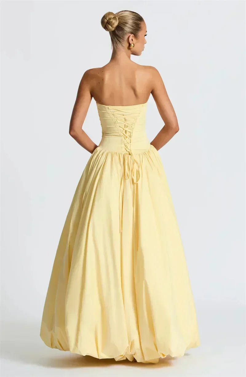 Strapless Ruched Bodice Drop Waist High Split Maxi Dress 5