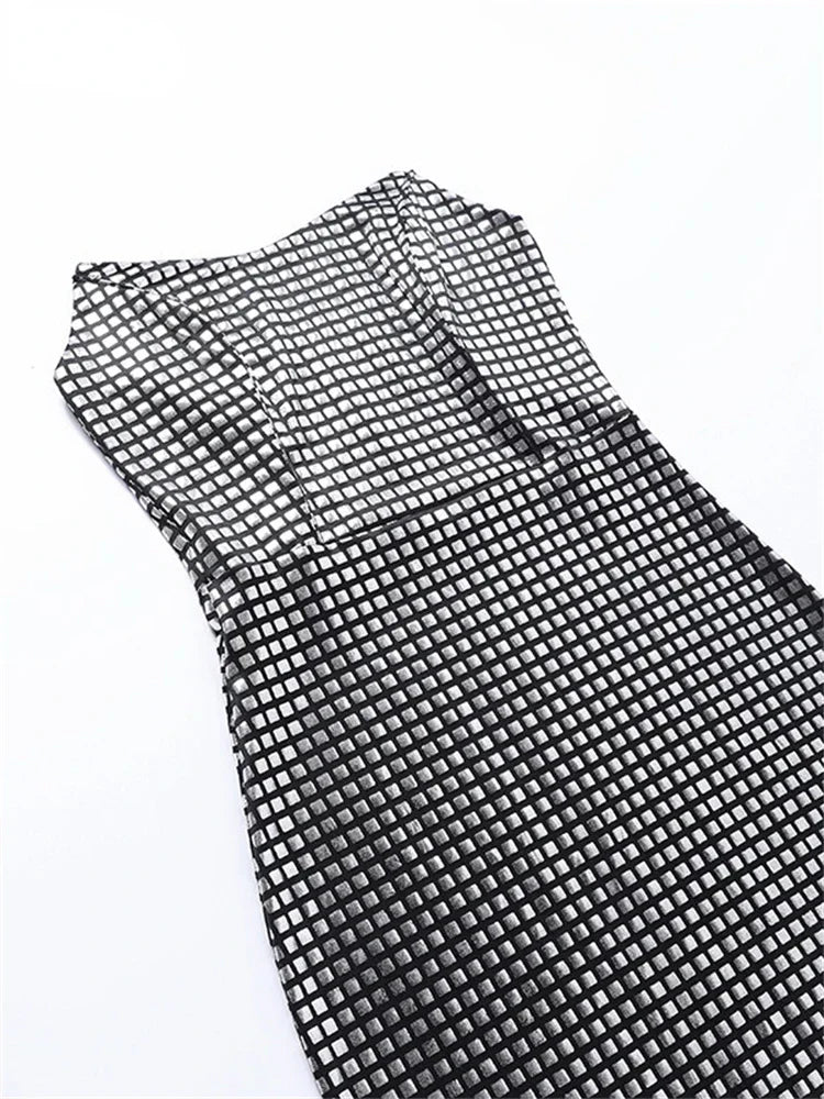 Strapless Grid Check Faux Fur Trim Hem Bodycon Midi Dress 6