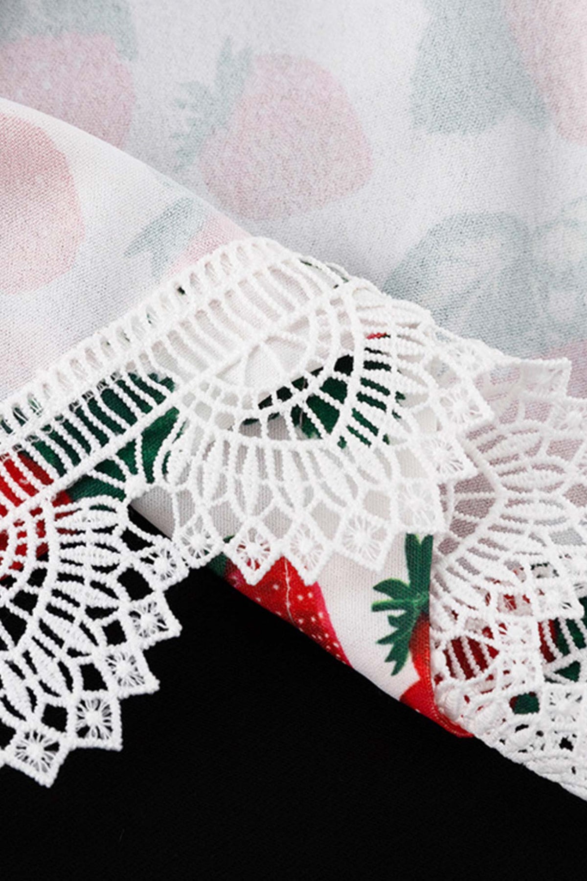 Strawberry Print Off Shoulder Puff Sleeve Lace Trim Mini Dress 8