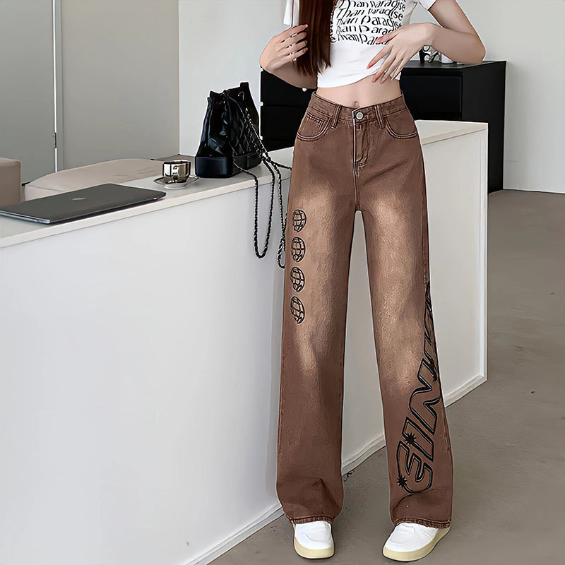 Letter Print Fashion Y2K Demin Jeans