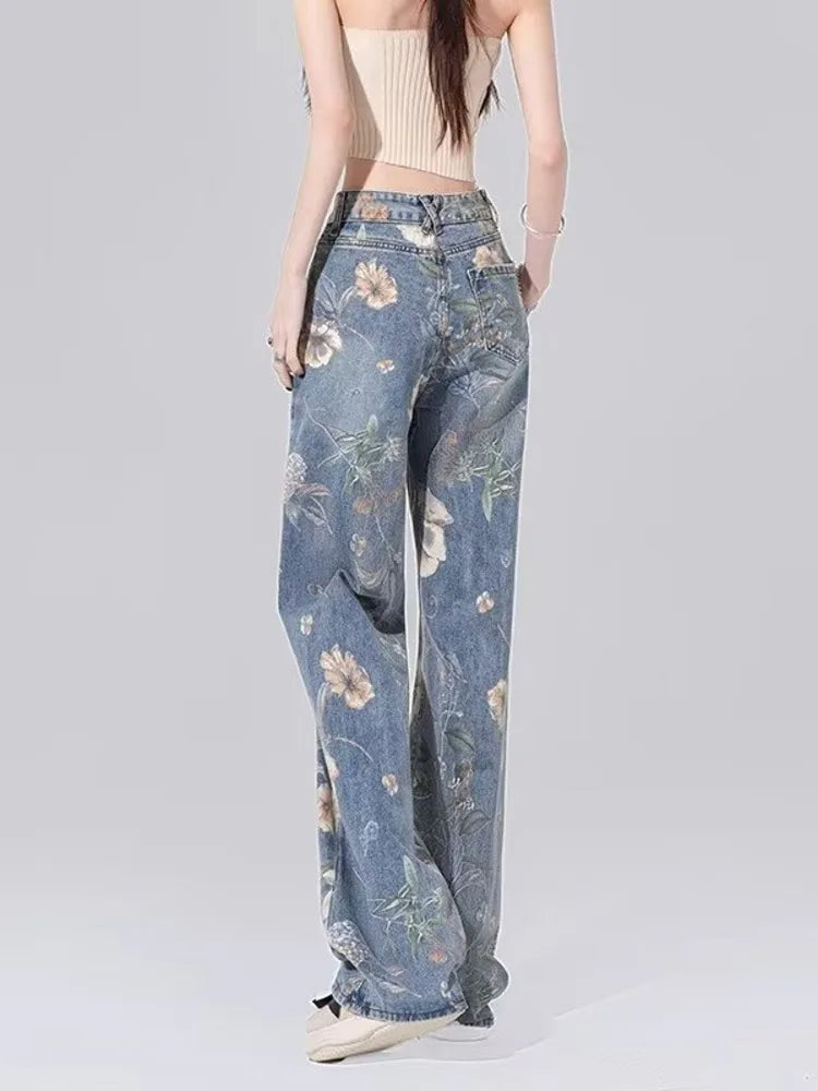 High-Waist Patchwork Wide-Leg Denim Jeans