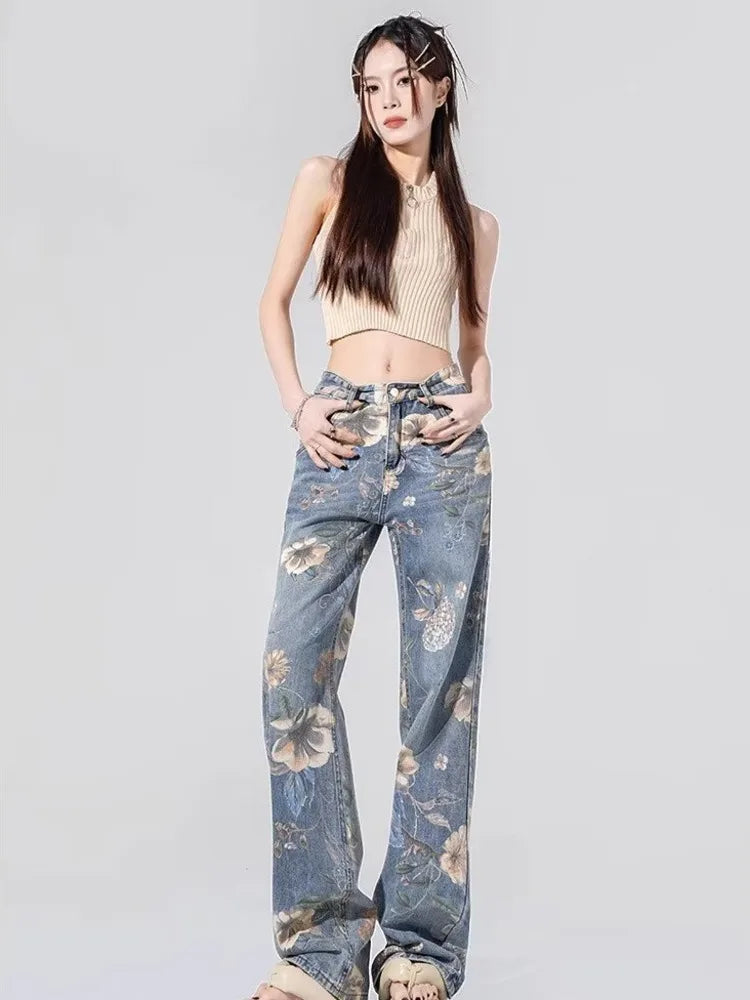 High-Waist Patchwork Wide-Leg Denim Jeans