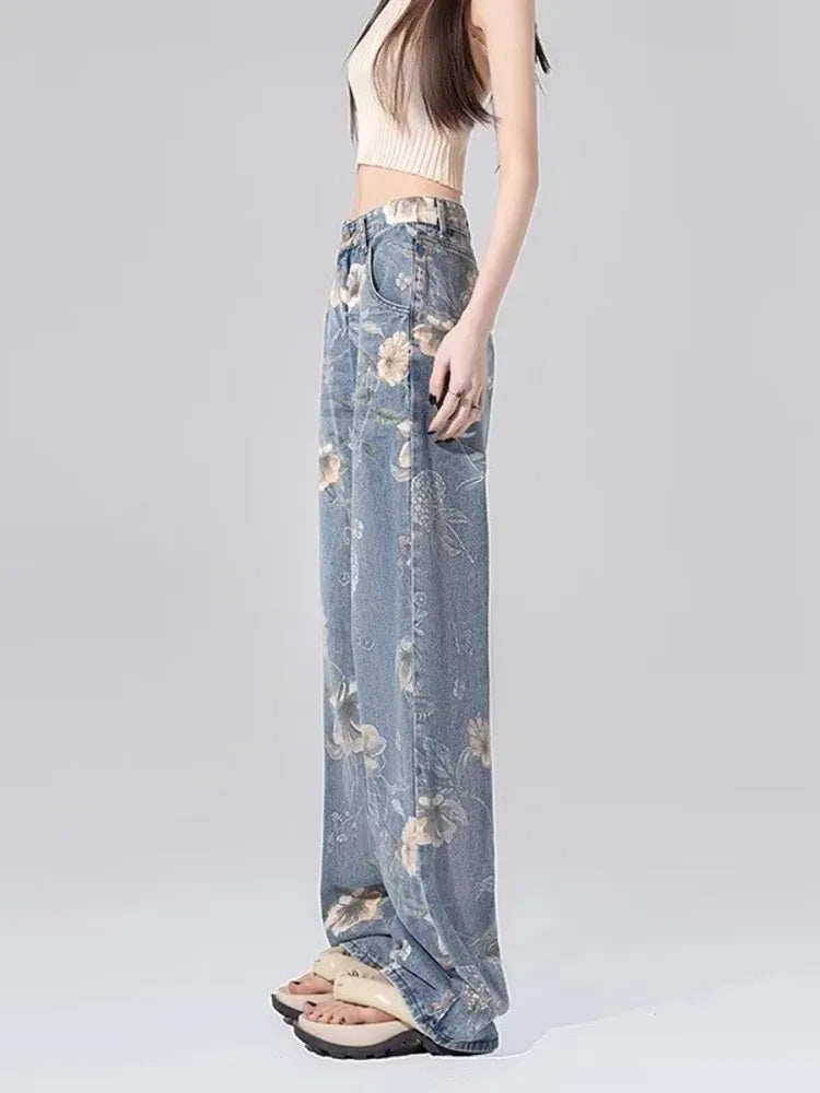 High-Waist Patchwork Wide-Leg Denim Jeans