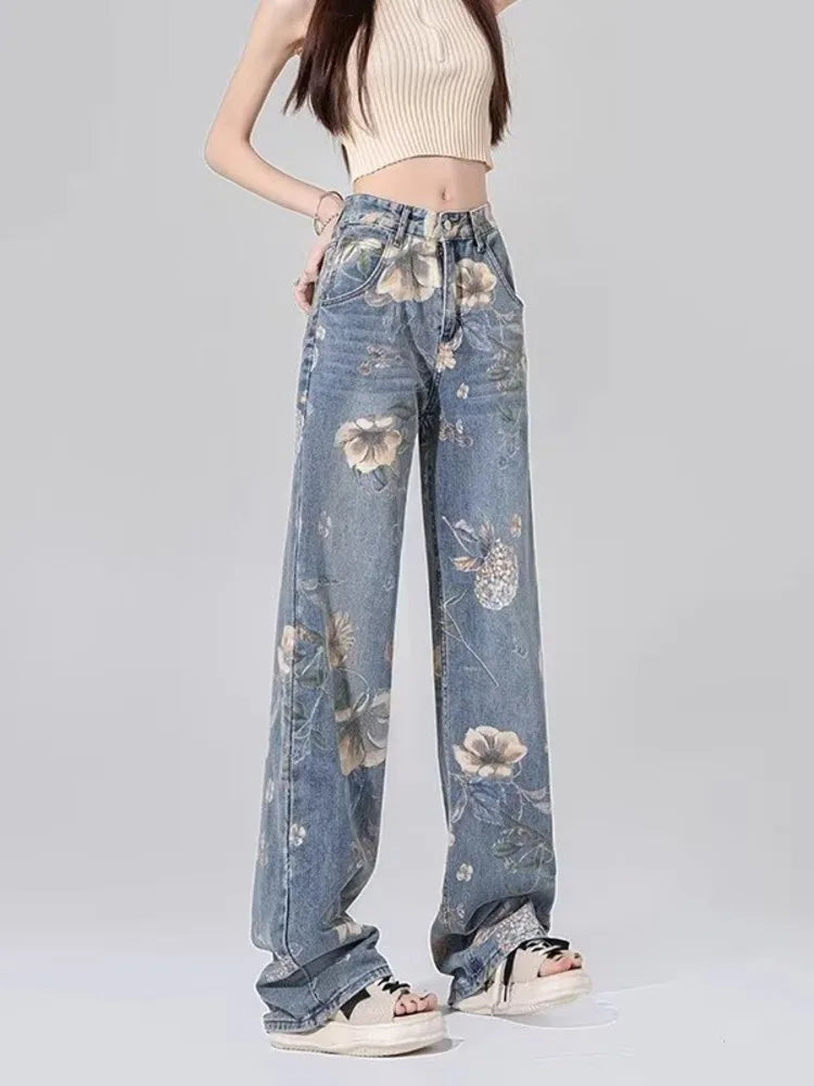 High-Waist Patchwork Wide-Leg Denim Jeans
