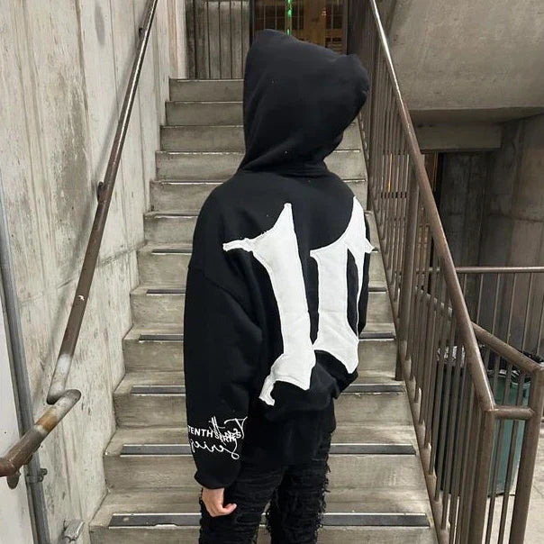 Graphic Back Patch Sleeve Print Oversized Pullover Hoodie 2