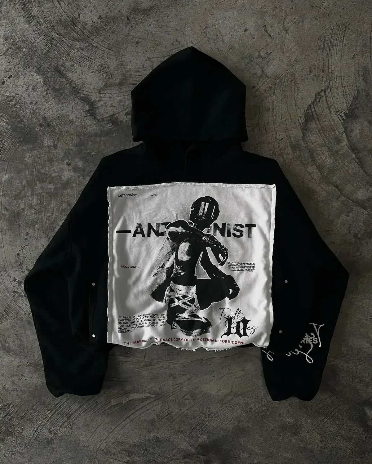 Graphic Back Patch Sleeve Print Oversized Pullover Hoodie 5