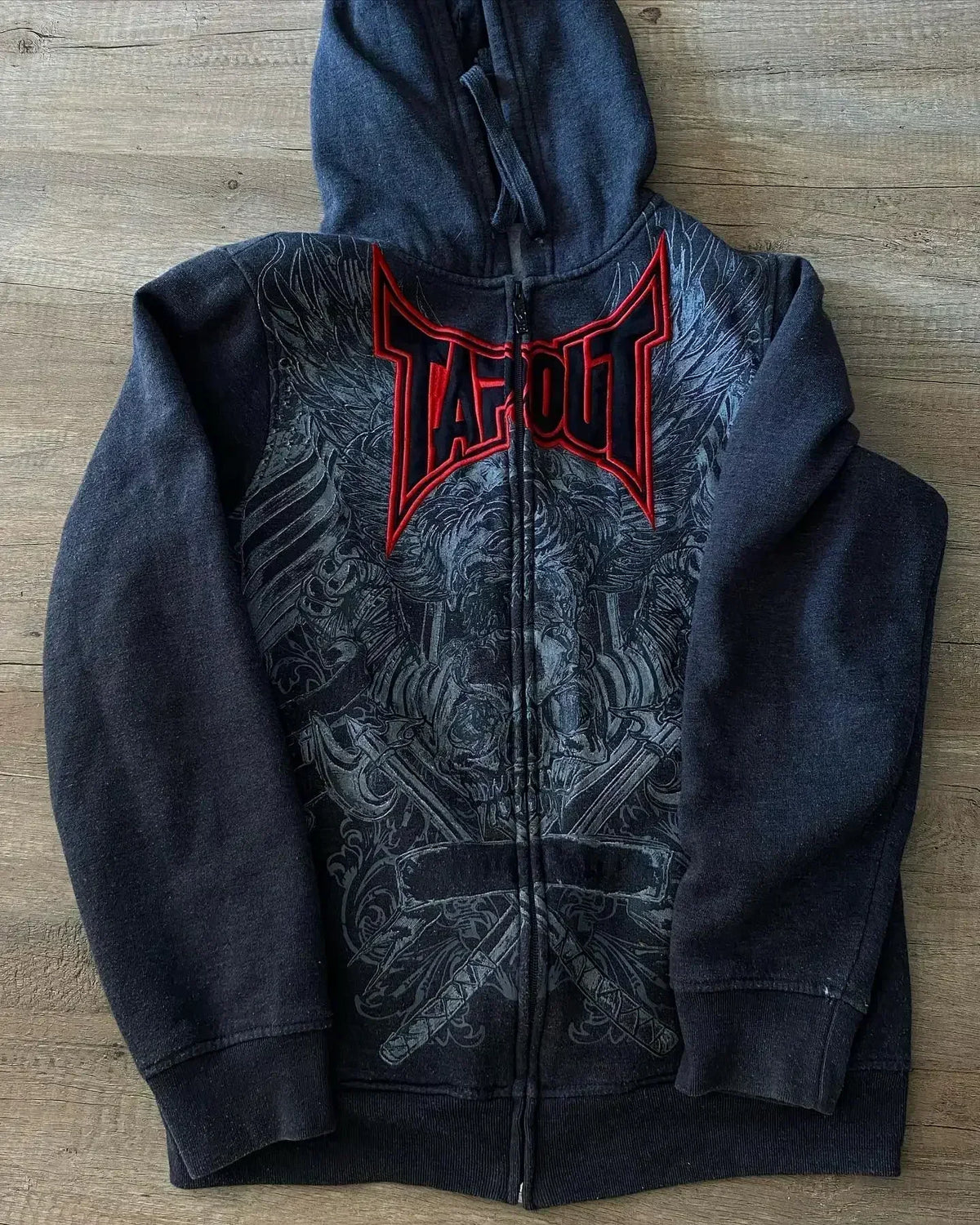 Gothic Tribal Wing Graphic Print Zip Front Hoodie 6
