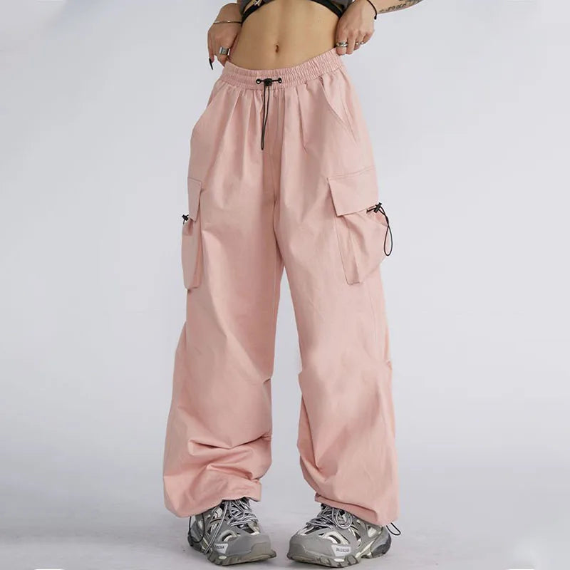 Elastic Waist Flap Pocket Toggle Hem Baggy Cargo Parachute Pants 7