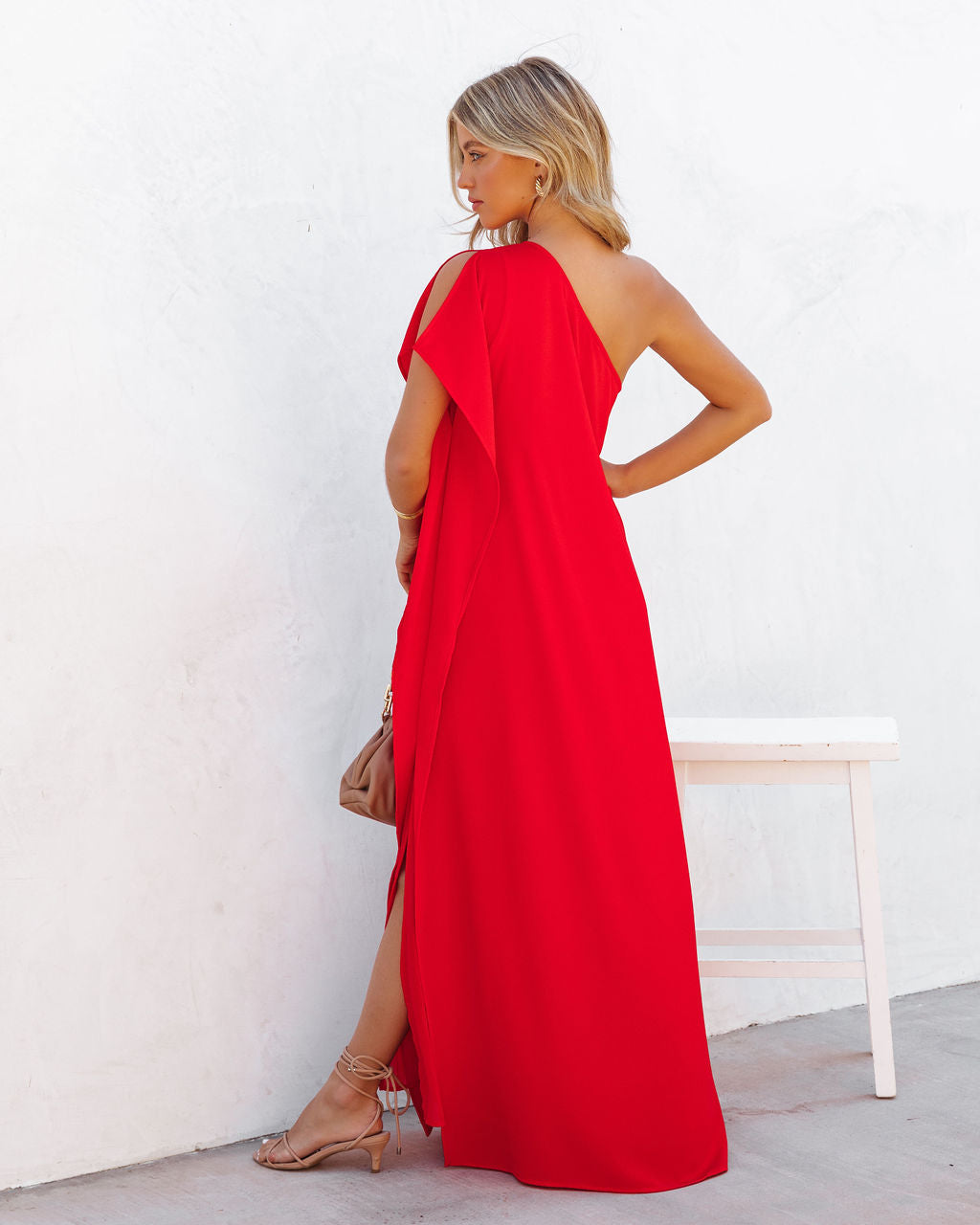 Strike A Pose One Shoulder Statement Maxi Dress Tomato Red