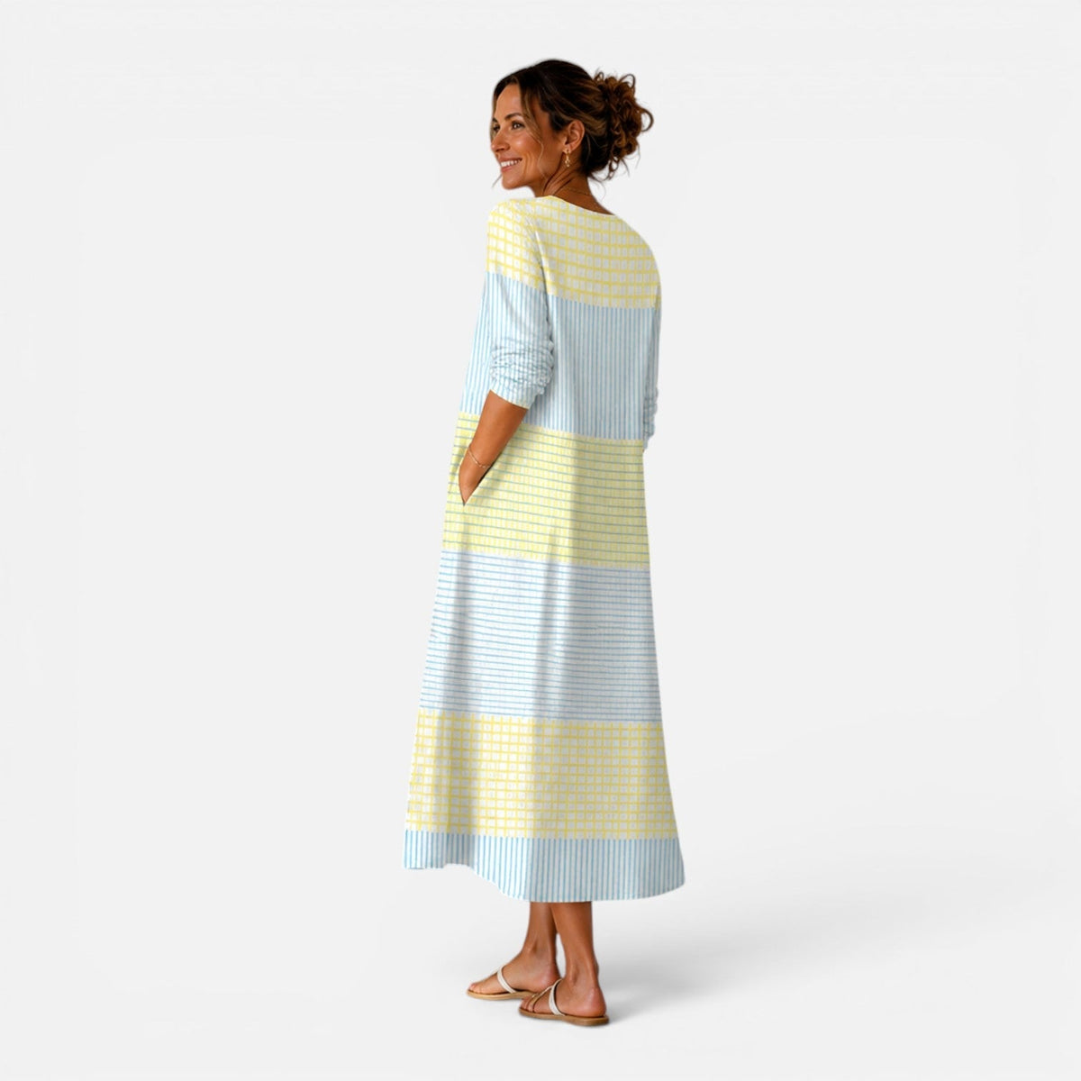 Women's Striped Midi Dress V-Neck Casual Summer Dress