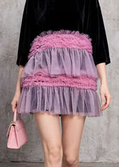 Style Black O Neck Ruffled Tulle Patchwork Velvet Mini Dress Summer 4