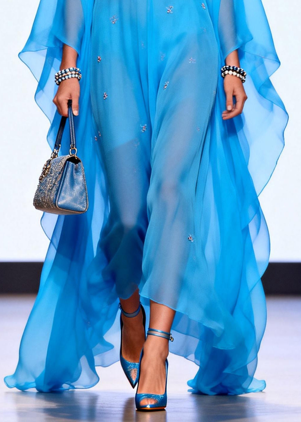 Deep V-Neck Batwing Sleeve Beaded Sheer Chiffon Kaftan Maxi Dress - View 4