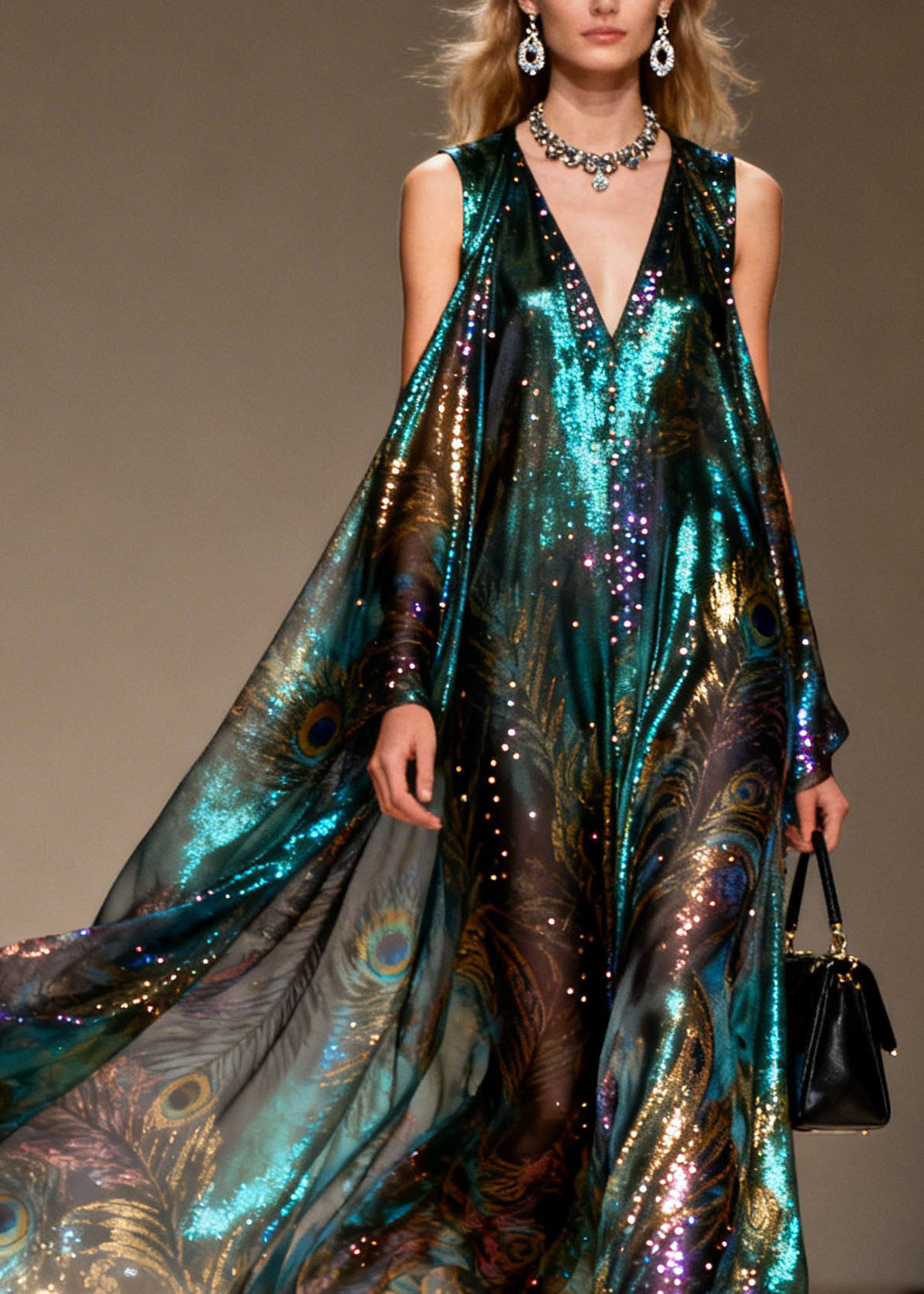Style Cold Shoulder Print Zircon Chiffon Maxi Dresses Summer 2
