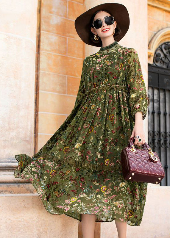 Burnout Velvet Floral Mock Neck Tiered Fringe Long Sleeve Maxi Dress