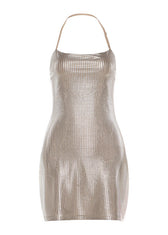 Style Khaki Rhinestone Cotton Mini Dress Summer 5