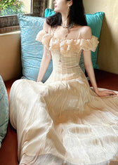 Style Nude Ruffled Exra Large Hem Chiffon Maxi Dress Summer 4
