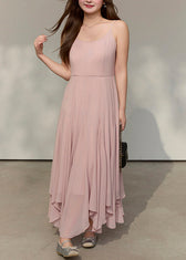 Style Pink Exra Large Hem Draping Chiffon Spaghetti Strap Dress Summer 3