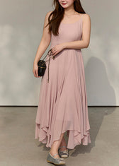 Style Pink Exra Large Hem Draping Chiffon Spaghetti Strap Dress Summer 4