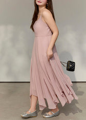 Style Pink Exra Large Hem Draping Chiffon Spaghetti Strap Dress Summer 5