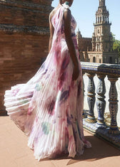 Style Purple One Shoulder Print Exra Large Hem Chiffon Dress Summer 2