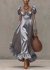 Style Silvery Puff Sleeve Patchwork Tulle Exra Large Hem Party Dress 3