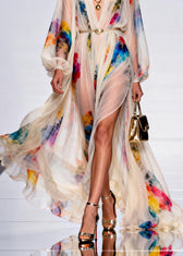 Style V Neck Print Side Open Chiffon Maxi Dress Spring 4