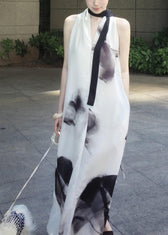 Style White Oversized Tie Dye Chiffon Halter Dress Sleeveless 3