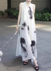 Style White Oversized Tie Dye Chiffon Halter Dress Sleeveless 4