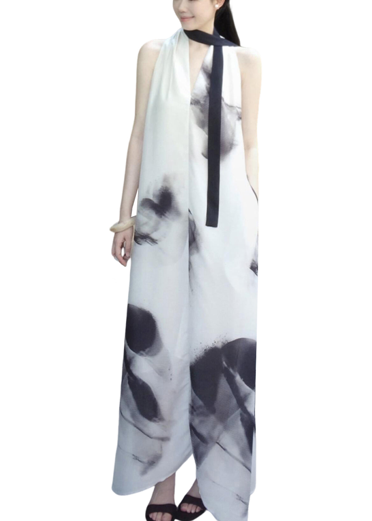Style White Oversized Tie Dye Chiffon Halter Dress Sleeveless 5