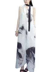 Style White Oversized Tie Dye Chiffon Halter Dress Sleeveless 5