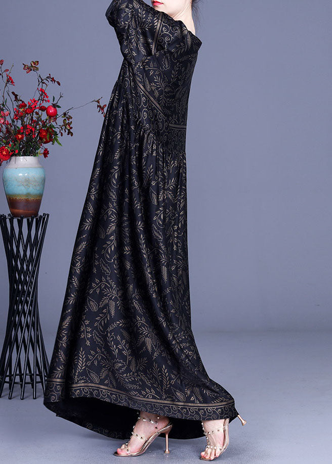 Botanical Print V-Neck Three Quarter Sleeve Empire Waist Oversized Maxi Dress
