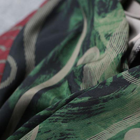 Style V Neck Pockets Asymmetric Robes Photography Green Print Dress Fall