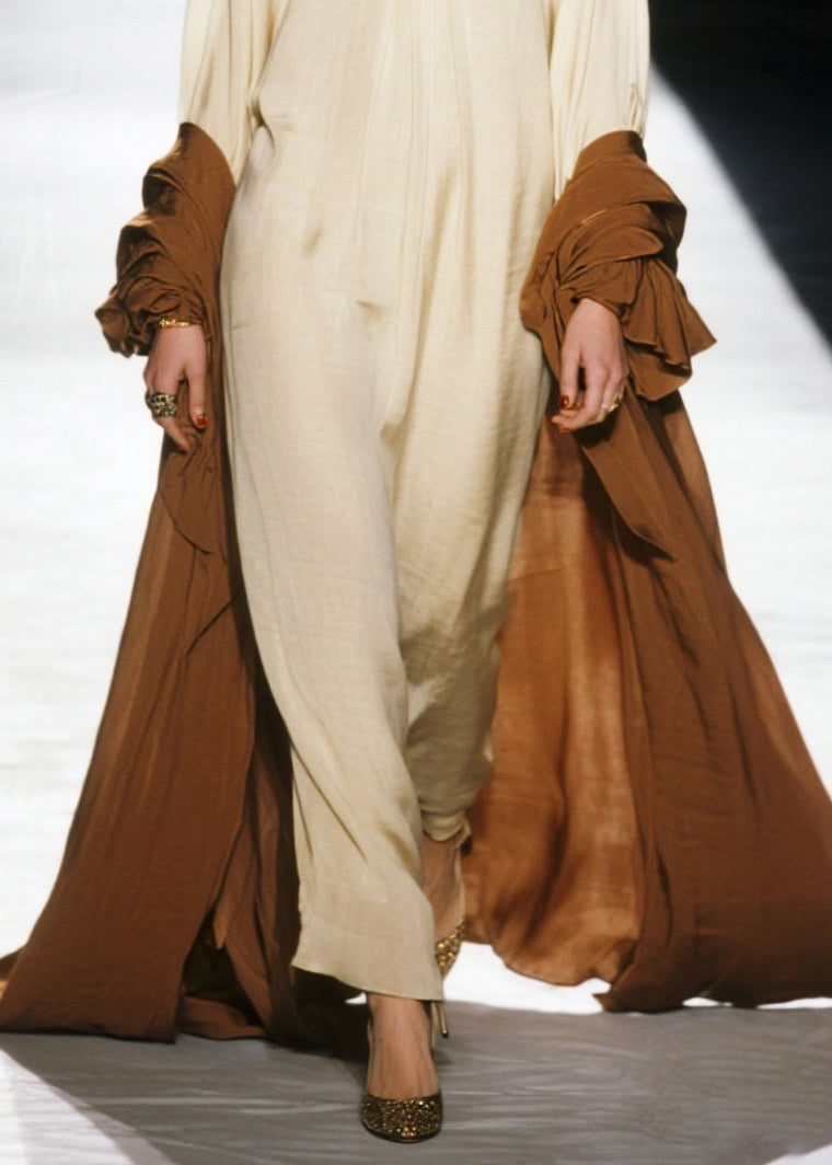 Oversized Deep V-Neck Long Sleeve Wide Leg Pooling Hem Maxi Gown