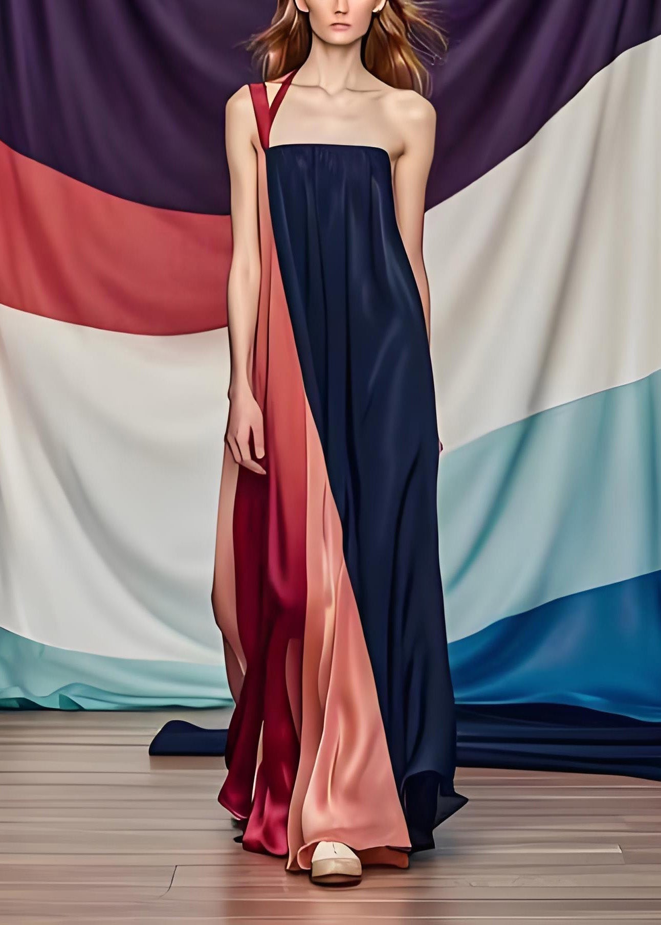 Satin One Shoulder Panel Drape Column Maxi Gown
