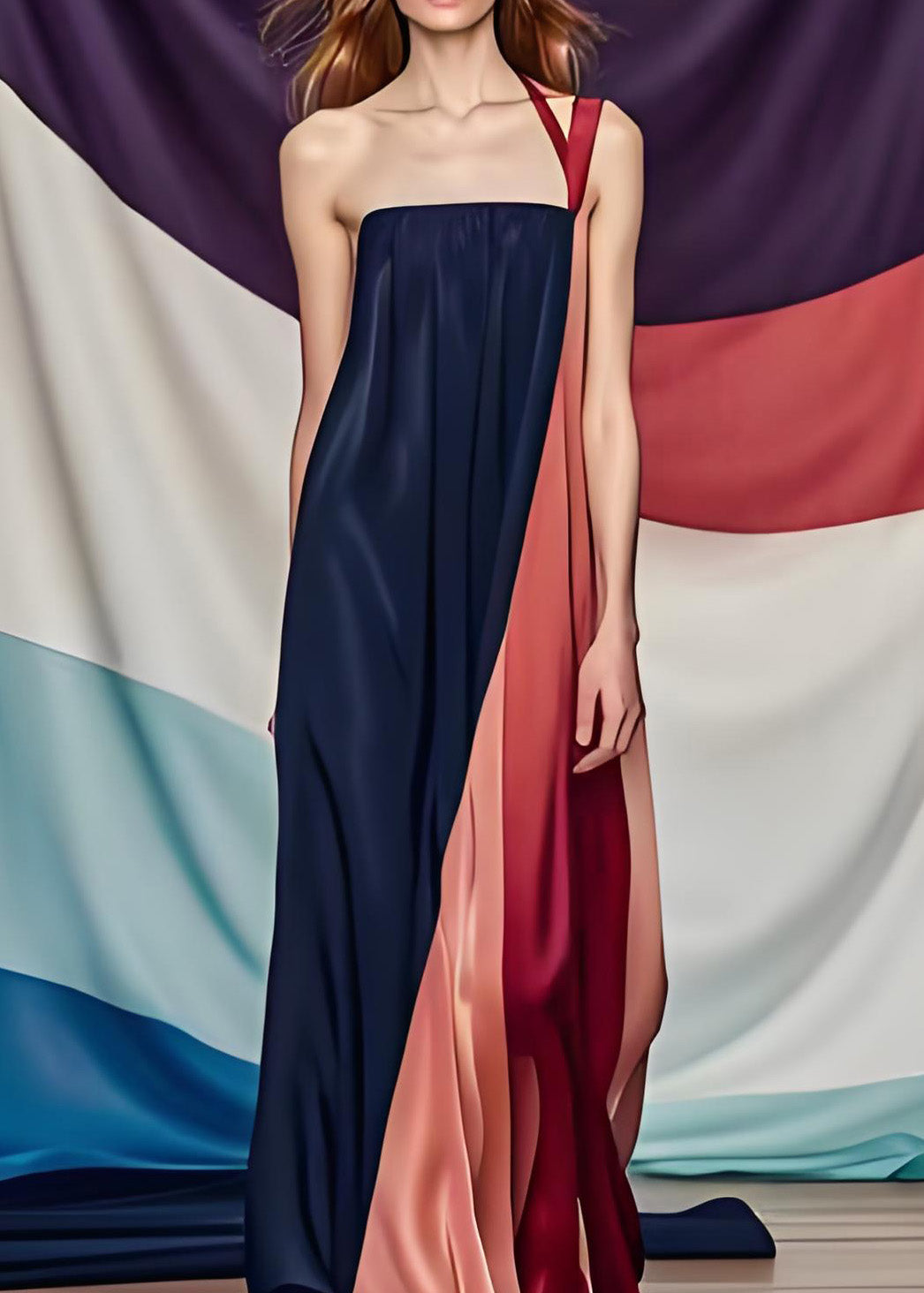 Satin One Shoulder Panel Drape Column Maxi Gown