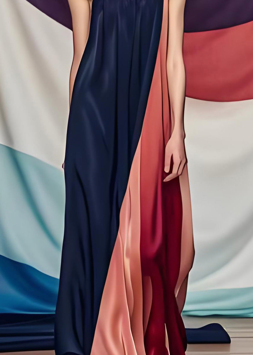 Satin One Shoulder Panel Drape Column Maxi Gown