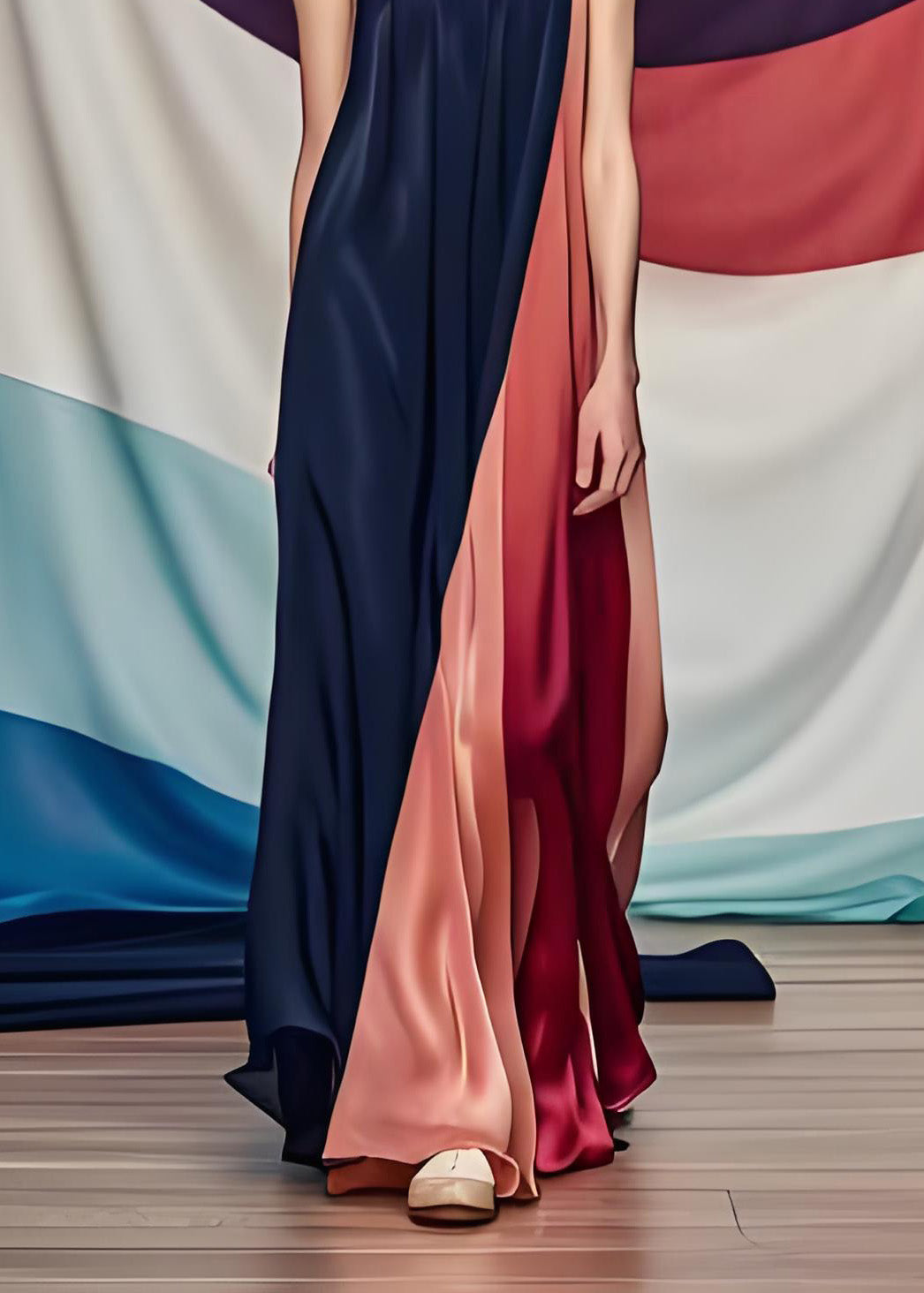 Satin One Shoulder Panel Drape Column Maxi Gown