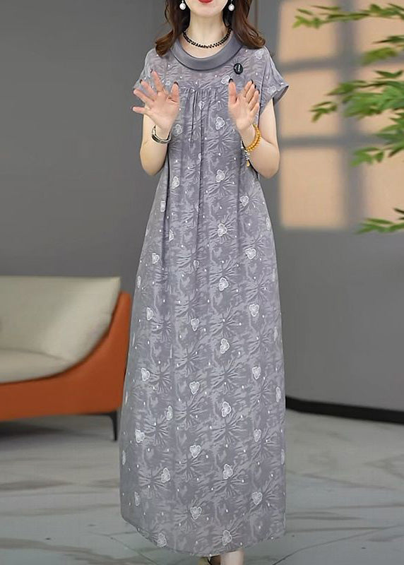 Stylish Grey Oversized Print Chiffon Maxi Dresses Summer - View 2