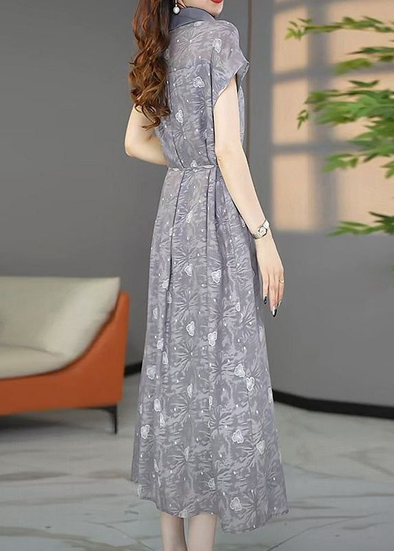 Stylish Grey Oversized Print Chiffon Maxi Dresses Summer - View 4
