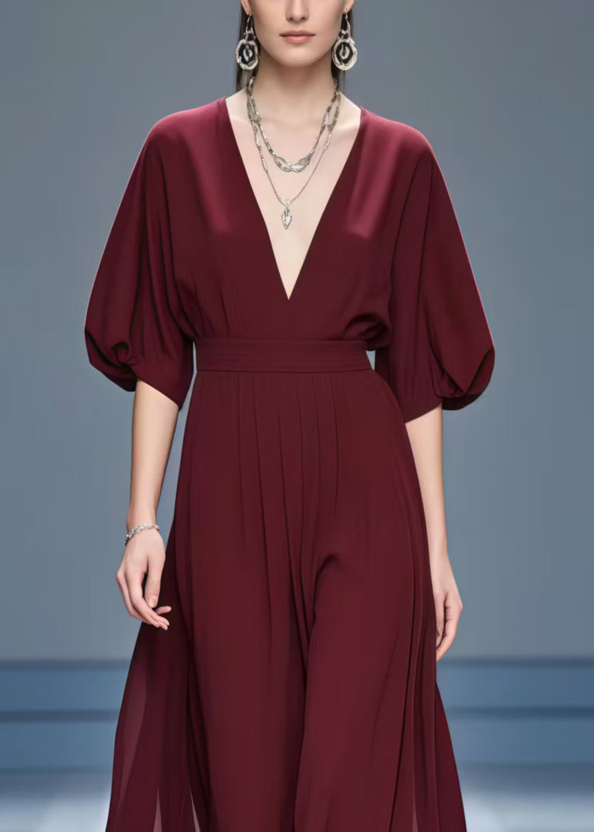 Stylish Mulberry V Neck Chiffon Maxi Dresses Summer - View 2
