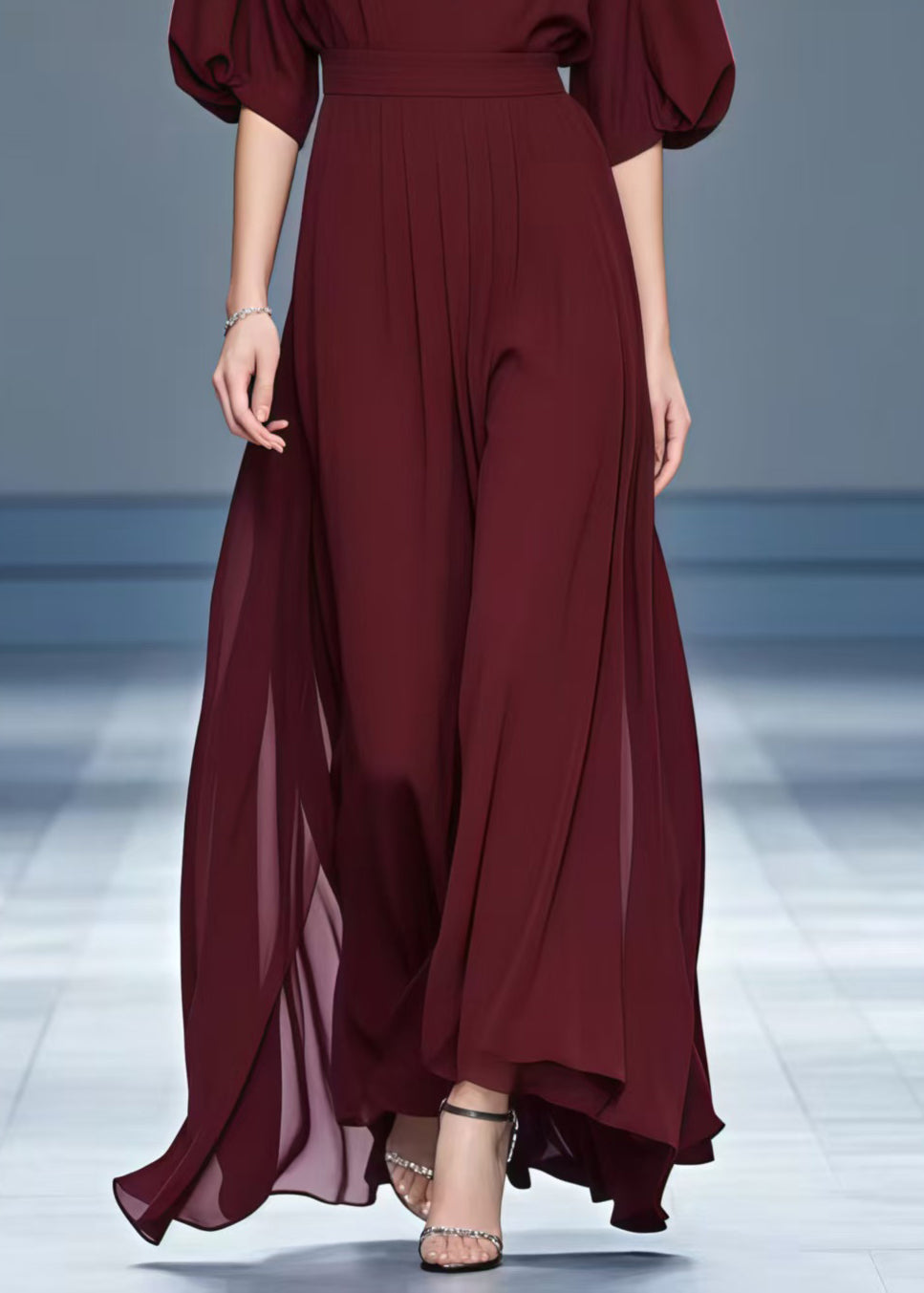 Stylish Mulberry V Neck Chiffon Maxi Dresses Summer - View 4