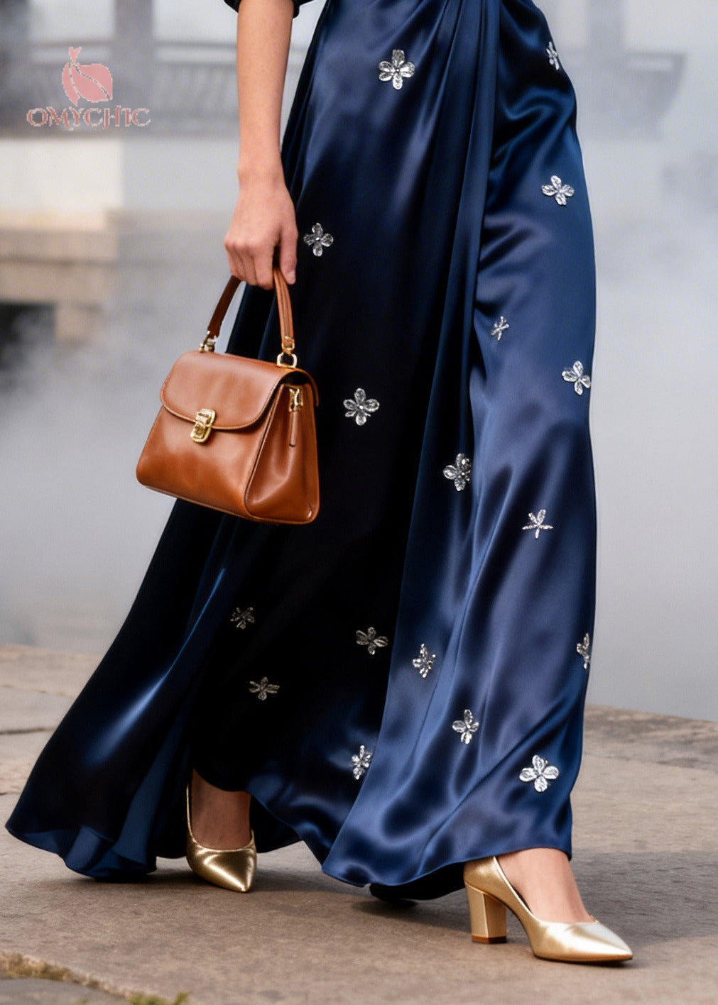Silk Floral Wrinkled Midi Dress