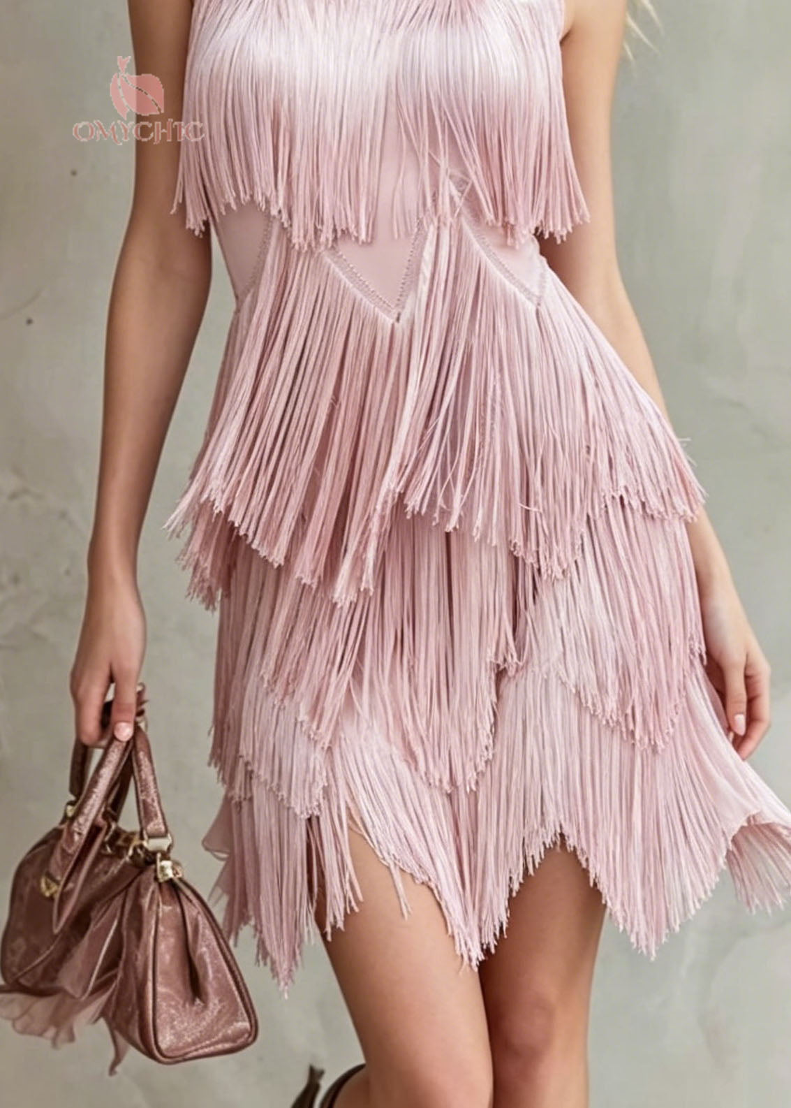 Stylish Pink O Neck Tassel Patchwork Polyester Dress Sleeveless