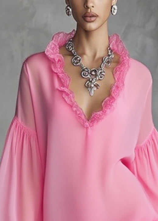 Stylish Rose Ruffled Patchwork Chiffon Mini Dresses Spring 2