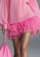 Stylish Rose Ruffled Patchwork Chiffon Mini Dresses Spring 4