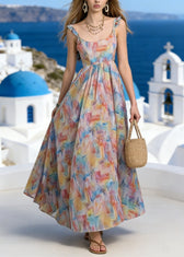 Stylish Ruffled Print Patchwork Chiffon Summer Dress