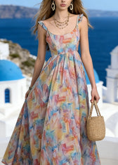 Stylish Ruffled Print Patchwork Chiffon Summer Dress 3