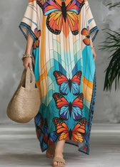 Stylish V Neck Butterfly Print Chiffon Maxi Dresses Summer 4